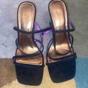 Black Zara square toe heels